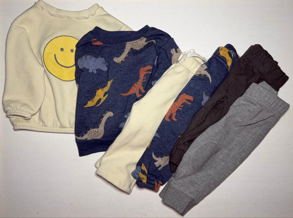 Baby Boy 6M Outfit Lot Dinosaur Smiley Sweatshirts Jogger Pants 6 Pieces